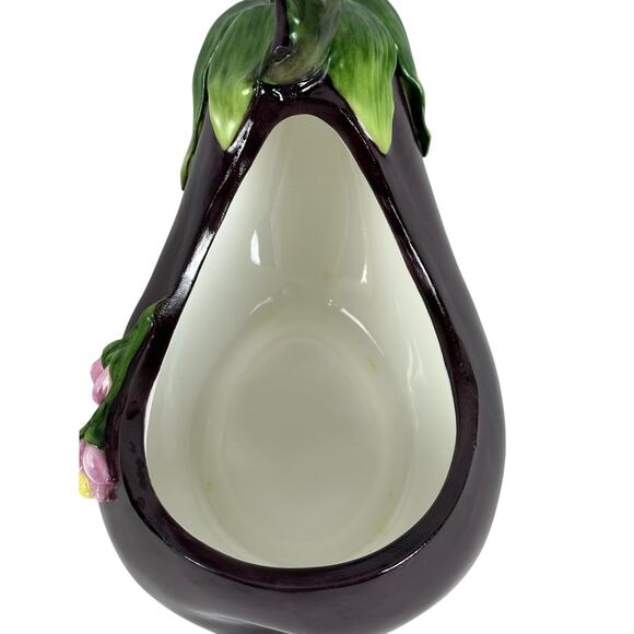 Fitz and Floyd Classics Eggplant Candy Dish/Trinket Dish Pink Flowers - Picture 9 of 11